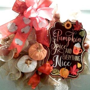 Fall Wreath Hand Crafted Harvest Pumpkin Spice, Wreath Autumn FINAL SALE